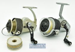Pair of Allcock spinning reels - Felton Crosswind black and silver mottled body^ folding handle^