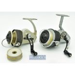 Pair of Allcock spinning reels - Felton Crosswind black and silver mottled body^ folding handle^