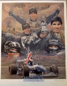 Damon Hill-World Champion 1996 signed limited edition print by Steve Doig - signed by the artist
