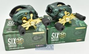 2x John Wilson Masterline Six Shooter multiplier reels 5.1:1 ratio^ marked WSS600^ level wind guide^