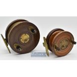 Pair of good Slater style wooden and brass star back reels – 4.5” dia with 4x screw drum release