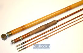 Fine J.J.S Walker Bampton & Co Makers Alnwick split cane trout fly rod – 9ft 3pc with clear Agate