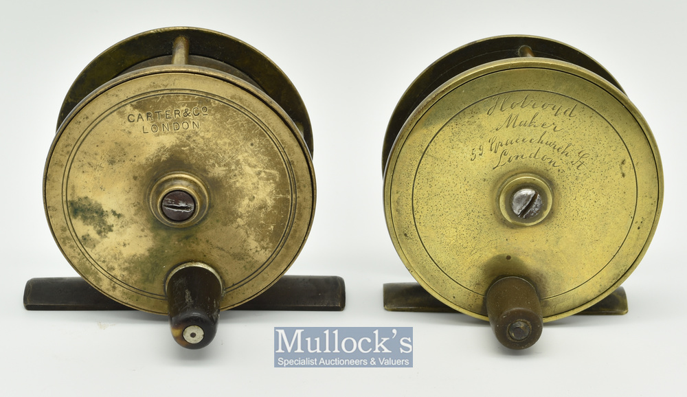 2x London Makers brass trout fly reels – incl early Holroyd Maker 59 Gracechurch St London c.1885