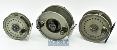 Selection of J.W Young & Sons Fly reels (3) - 3 ¾” Windex wide drum trolling reel with twin dimple