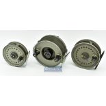 Selection of J.W Young & Sons Fly reels (3) - 3 ¾” Windex wide drum trolling reel with twin dimple