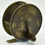 Rare and early Blacker 54 Dean St Soho London brass crank wind salmon fly reel c.1842-1857– 4” dia