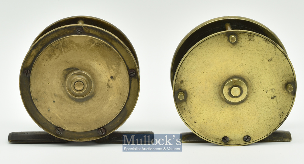 2x London Makers brass trout fly reels – incl early Holroyd Maker 59 Gracechurch St London c.1885 - Image 2 of 3