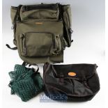 Fox Evolution Fishing Bag Multi pocket green back pack bag together with Shakespeare waterproof