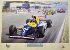 Damon Hill 1993 First Formula One Victory signed ltd ed by both the artist Tony Smith and Damon Hill