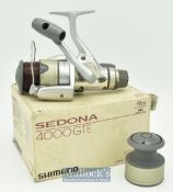 Shimano Sedona 4000 GTE fixed spool spinning reel with spare spool^ grey and silver finish^ fightin’
