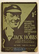 Jack Hobbs Cricket Book – small pocket size title “ Jack Hobbs-complete record of all the first