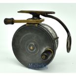 Malloch’s Patent sidecaster reel 4” alloy and brass reel^ horn handle^ cross hatched slide button to