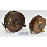 2x Nottingham wood and brass star backed reels includes one marked with faint Gamage Ltd Holborn