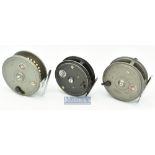 Selection of J.W Young & Sons Fly Reels (3)- Freedex 3 ¾ with twin dimple handles^ grey mottled