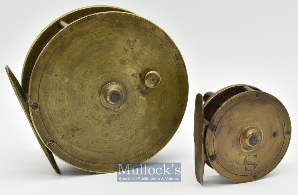 Pair of Matching Struan Patent Brass Salmon and Trout fly reels – 4.5” dia with on/check button c/ - Image 2 of 3