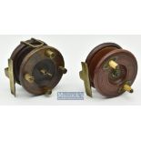 2x Wood and brass backed Nottingham 3” reels to include a star backed reel with line guide^ quad