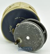 Hardy Bros England Perfect 3 5/8” alloy trout fly reel runs smooth^ ribbed foot^ with signs of wear^