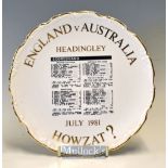 1981 England v Australia Cricket Commemorative bone china plate – overall 8.25” dia – the third test