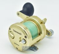 Shimano Trinidad multiplier reel TN12 in gold finish^ marked Japan to the foot^ power handle^ 6:2: