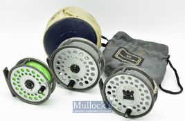 3x various Hardy Bros England The Viscount alloy fly reels – models 130 c/w line and makers pokey