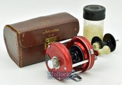 ABU Ambassadeur 5000 red multiplier reel white handle^ foot stamped 422154^ runs smooth^ little