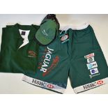 3x Jaguar Official Racing Merchandise shirts and signed cap – both in original racing colours to