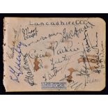 Collection of 15x early 20th c Lancashire and England Cricket Players Autographs from 1899 to 1938 –