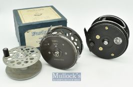 Farlow’s London Cobra 3 ½” wide drum fly reel and spool with a smooth foot^ chromed line guide^ runs
