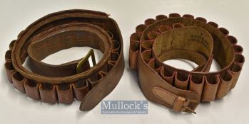 2x 12g x25 leather cartridge belts – to incl Brady Hand sewn size M (overall 40”) and another with