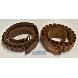 2x 12g x25 leather cartridge belts – to incl Brady Hand sewn size M (overall 40”) and another with