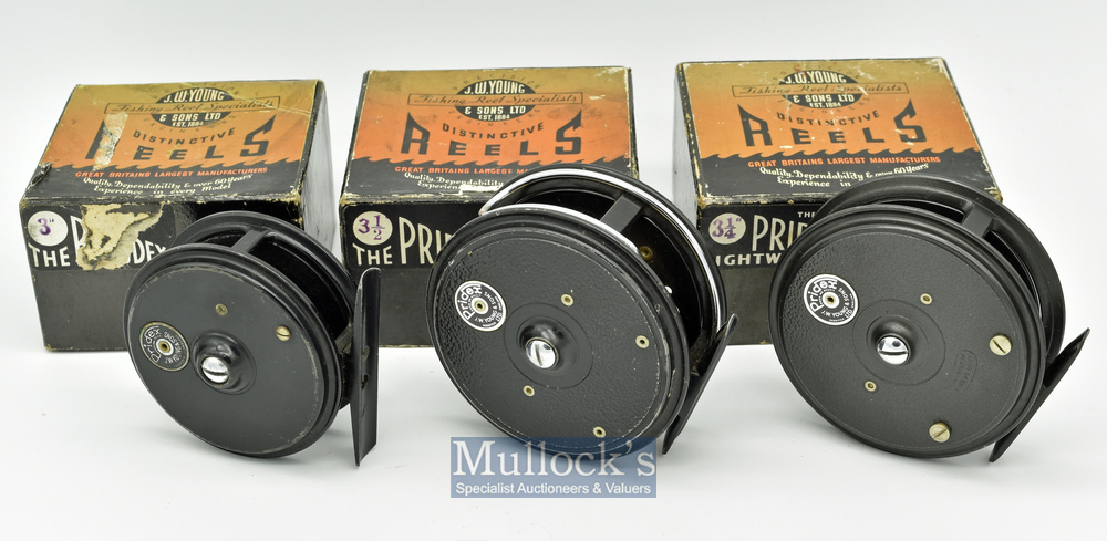 Set of J.W Young & Sons Pridex fly reels in makers boxes (3) to incl 3 1/2” wide drum^ mottled - Image 2 of 2