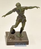 1950s small spelter figure of a footballer about to pass the ball – mounted on square marble