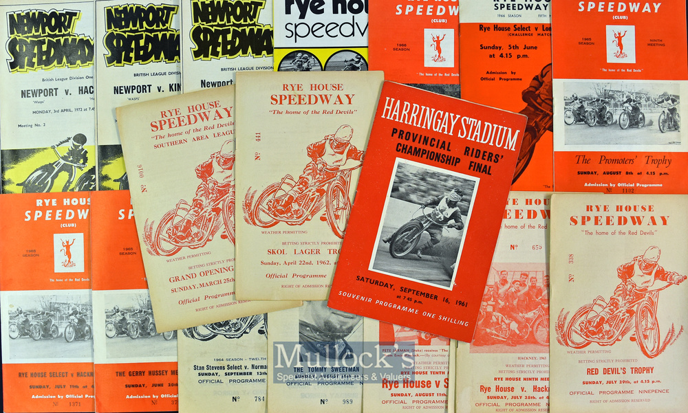 Collection of Harringay^ Rye^ and Newport Speedway programmes mostly from the 1960s (21) – 1x