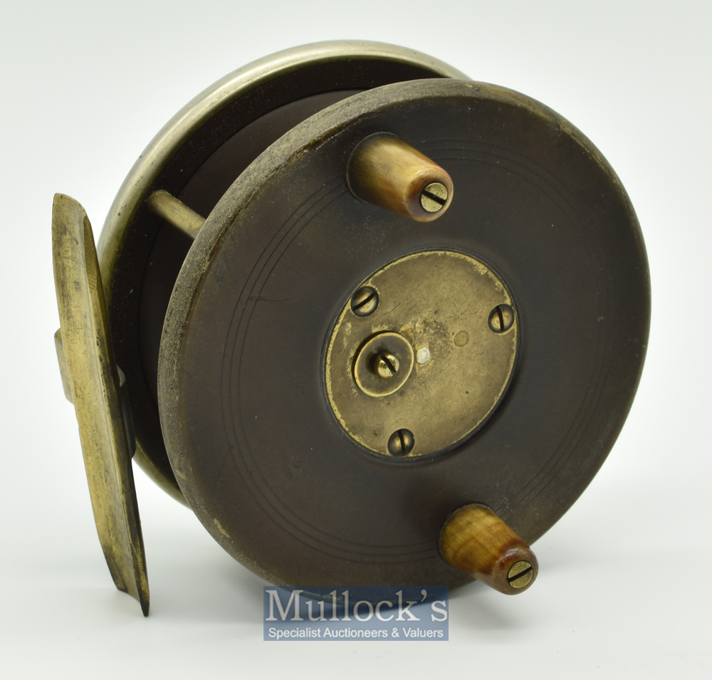 Good Slater’s Patent ebonite and brass star back combination reel – 3.5” dia with nickel plated rear