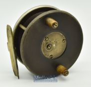 Good Slater’s Patent ebonite and brass star back combination reel – 3.5” dia with nickel plated rear