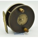 Good Slater’s Patent ebonite and brass star back combination reel – 3.5” dia with nickel plated rear