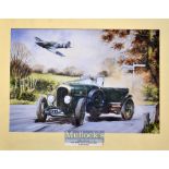 Bob Murray (after) colour print titled “Biggin Departure” – featuring 3 litre Bentley (1927) and