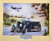Bob Murray (after) colour print titled “Biggin Departure” – featuring 3 litre Bentley (1927) and