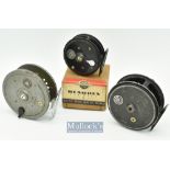 Selection J.W Young & Sons Fly Reels (3) - 3” Beaudex fly reel in black^ smooth back plate finish^