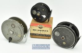 Selection J.W Young & Sons Fly Reels (3) - 3” Beaudex fly reel in black^ smooth back plate finish^