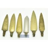 Selection of Brass & Nickel Rod Butt Spears in various sizes from 3.5” to 4” in length^ no maker’s