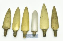 Selection of Brass & Nickel Rod Butt Spears in various sizes from 3.5” to 4” in length^ no maker’s