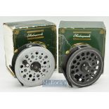 2x Shakespeare Redditch England Beaulite 3 ½” alloy fly reels includes a wide drum model and