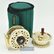 Snowbee Prestige 560 3” gilt alloy fly reel and spare spool^ wooden counter balance^ both with line^