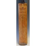 Len Hutton (England & Yorkshire Cricketer) personally signed used cricket bat - Gradidge “Len Hutton