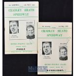 2x 1969 signed Cradley Heath Speedway programmes one by NZ legend Ronnie Moore – v Wimbledon and v