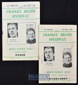 2x 1969 signed Cradley Heath Speedway programmes one by NZ legend Ronnie Moore – v Wimbledon and v