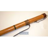 Good quality period whole cane rod tube - leather shoulder strap and butt caps -3 sections of