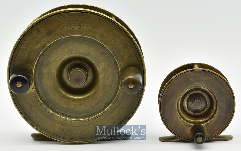 Pair of Matching Struan Patent Brass Salmon and Trout fly reels – 4.5” dia with on/check button c/ - Image 3 of 3