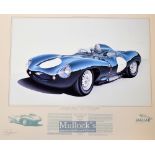 1954/56 Jaguar D-type signed print by John Francis - signed in pencil to the border by the